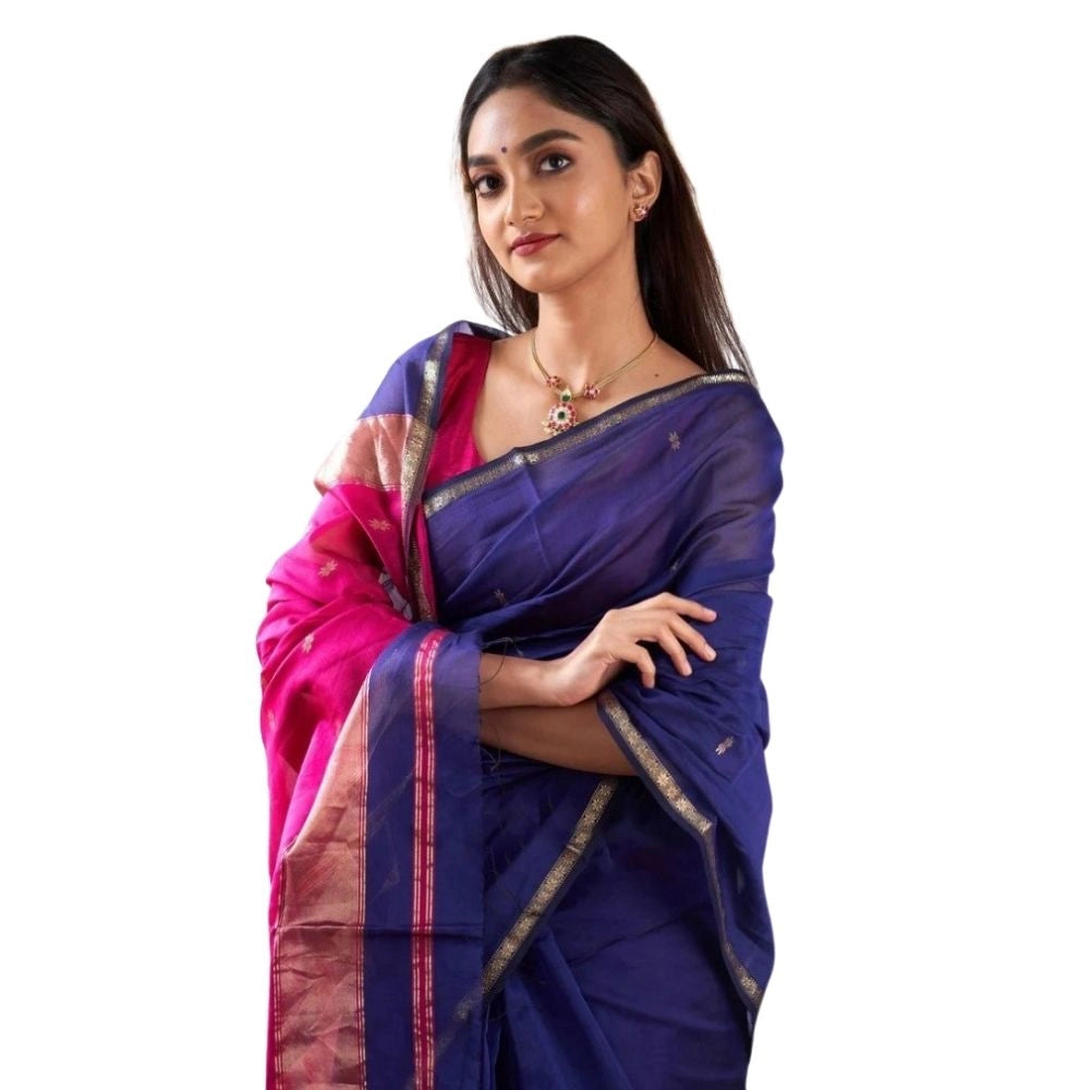 Women's Cotton Printed Saree With Unstitched Blouse 5.5mtr (blue) | Women Signature Collection