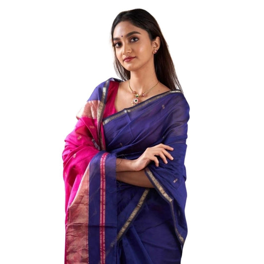 Women's Cotton Printed Saree With Unstitched Blouse 5.5mtr (blue) | Women Signature Collection