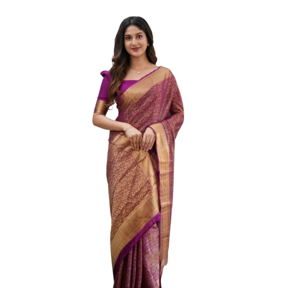 Women's Silk Printed Saree With Unstitched Blouse 5.5mtr (wine) | Women Signature Collection