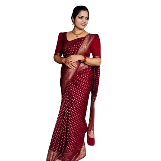Women's Silk Printed Saree With Unstitched Blouse 5.5mtr (maroon) | Women Signature Collection