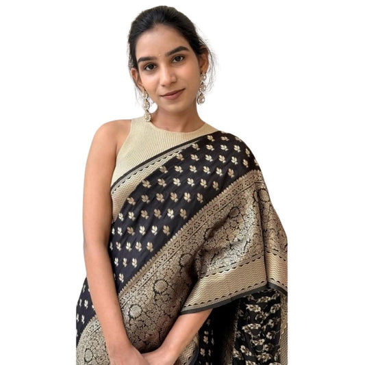 Women's Silk Printed Saree With Unstitched Blouse 5.5mtr (black) | Women Signature Collection