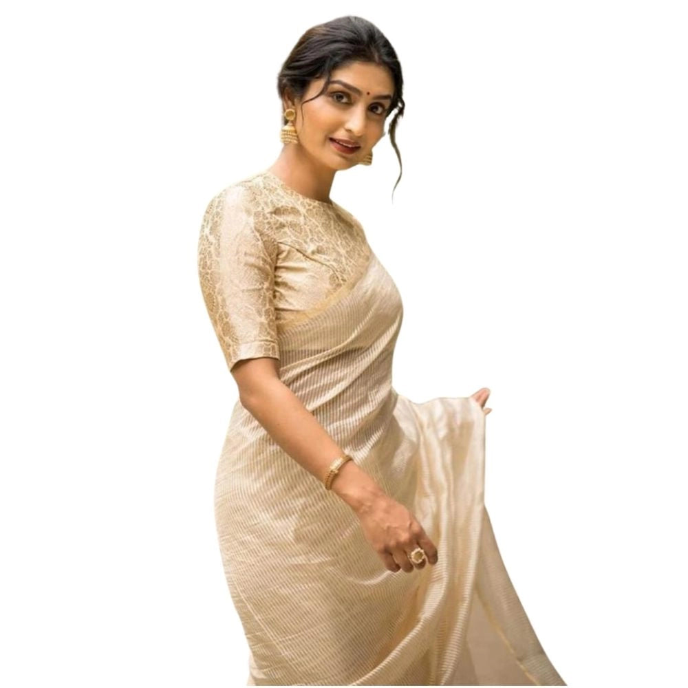 Women's Silk Printed Saree With Unstitched Blouse 5.5mtr (off White) | Women Signature Collection