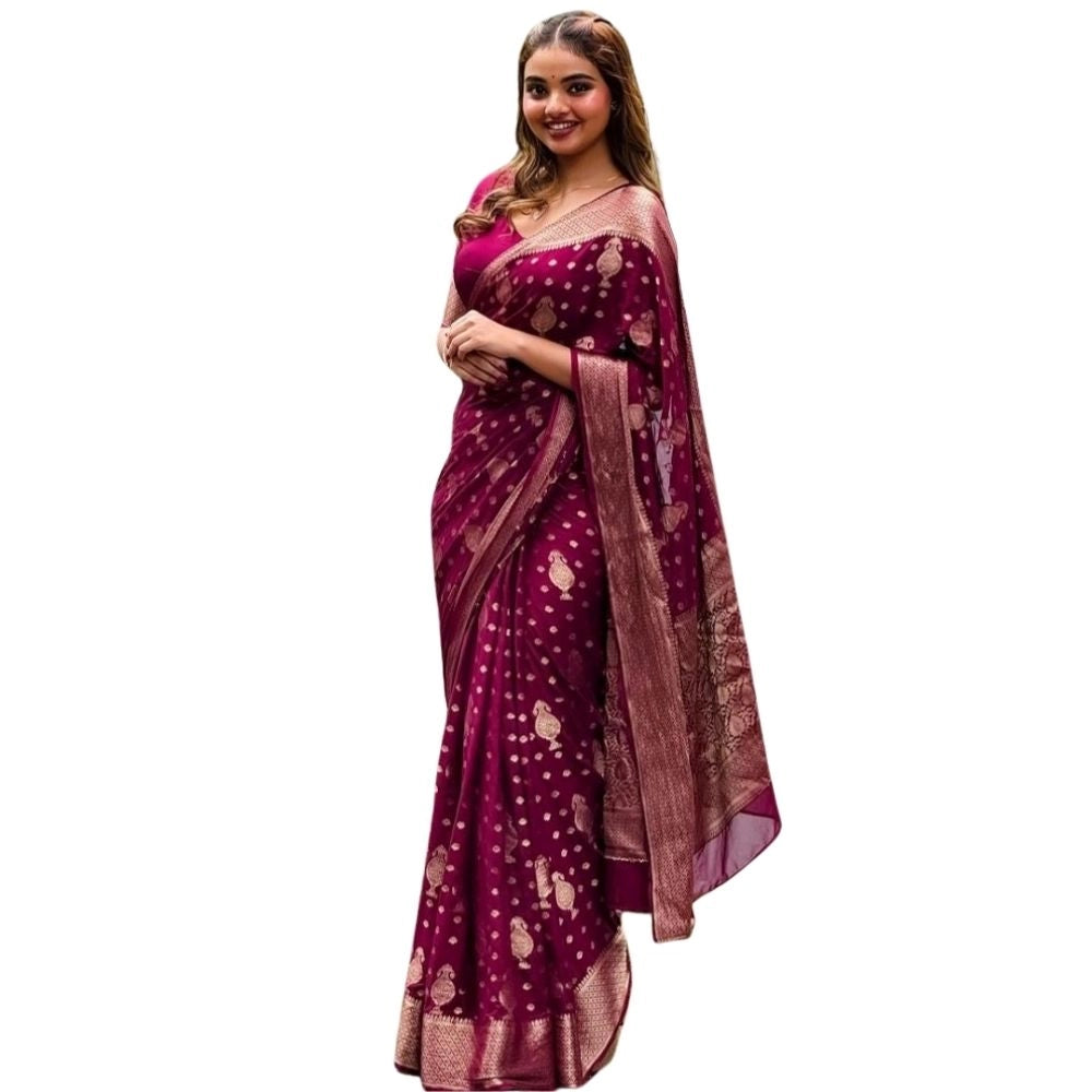 Women's Silk Printed Saree With Unstitched Blouse 5.5mtr (wine) | Women Signature Collection
