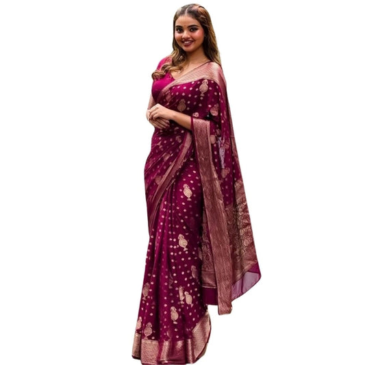 Women's Silk Printed Saree With Unstitched Blouse 5.5mtr (wine) | Women Signature Collection