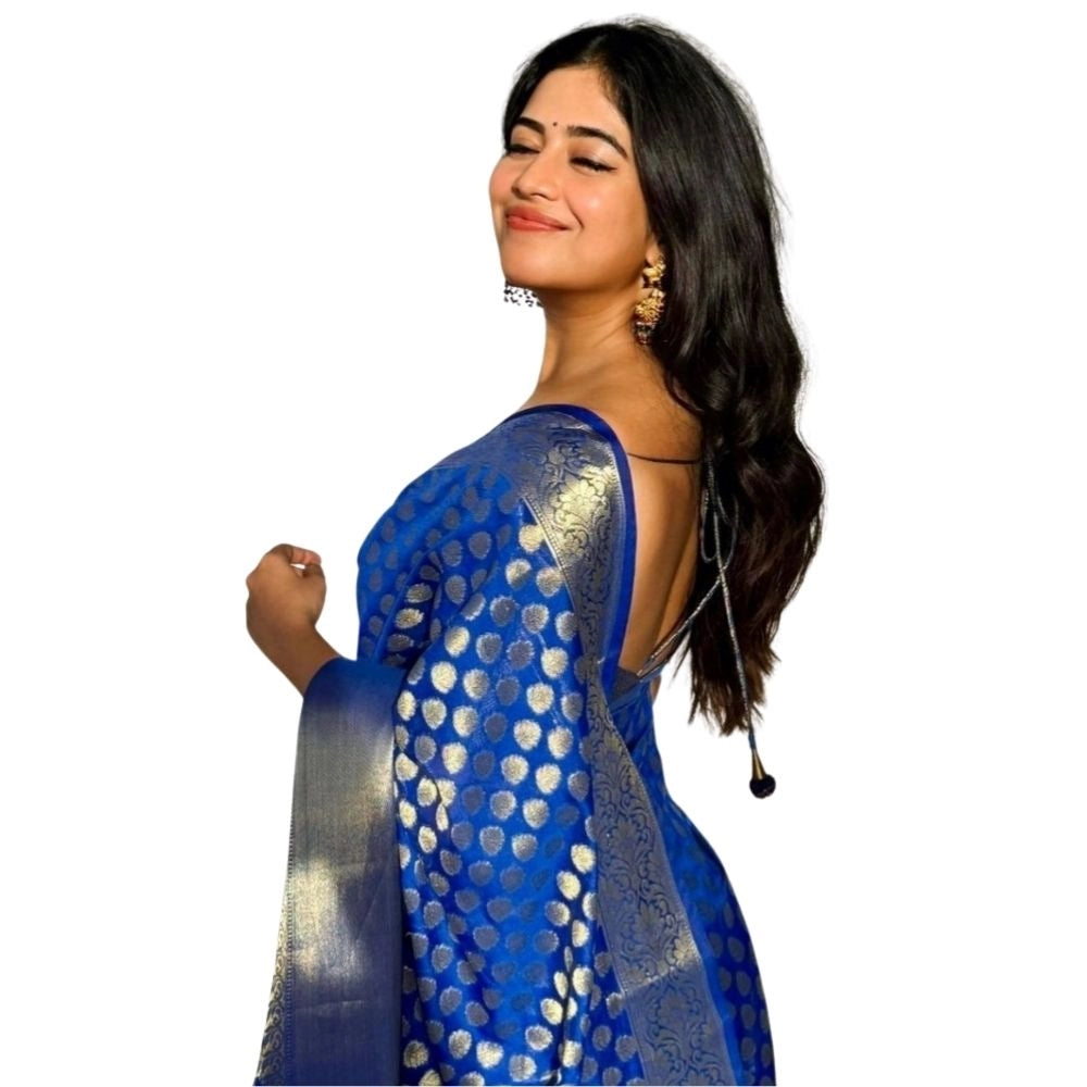 Women's Silk Printed Saree With Unstitched Blouse 5.5mtr (royal Blue) | Women Signature Collection