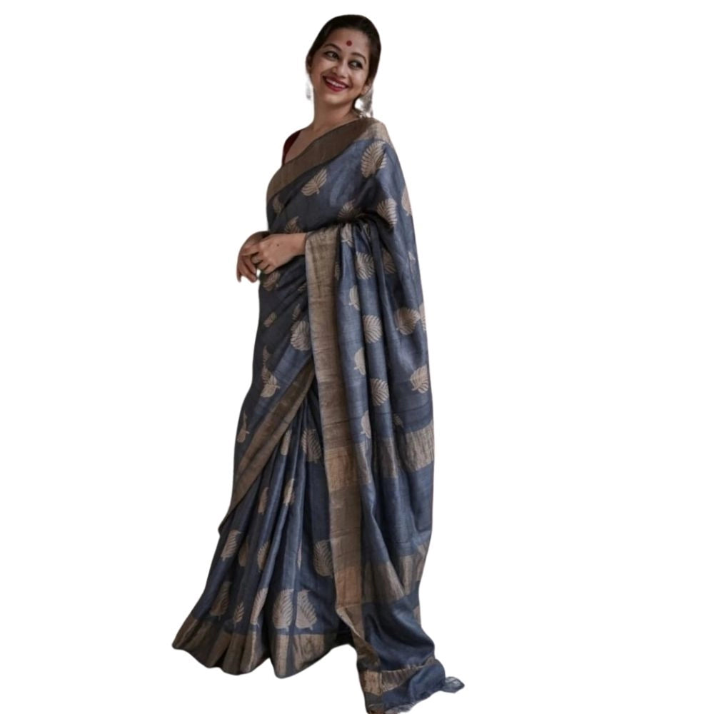 Women's Silk Printed Saree With Unstitched Blouse 5.5mtr (grey) | Women Signature Collection