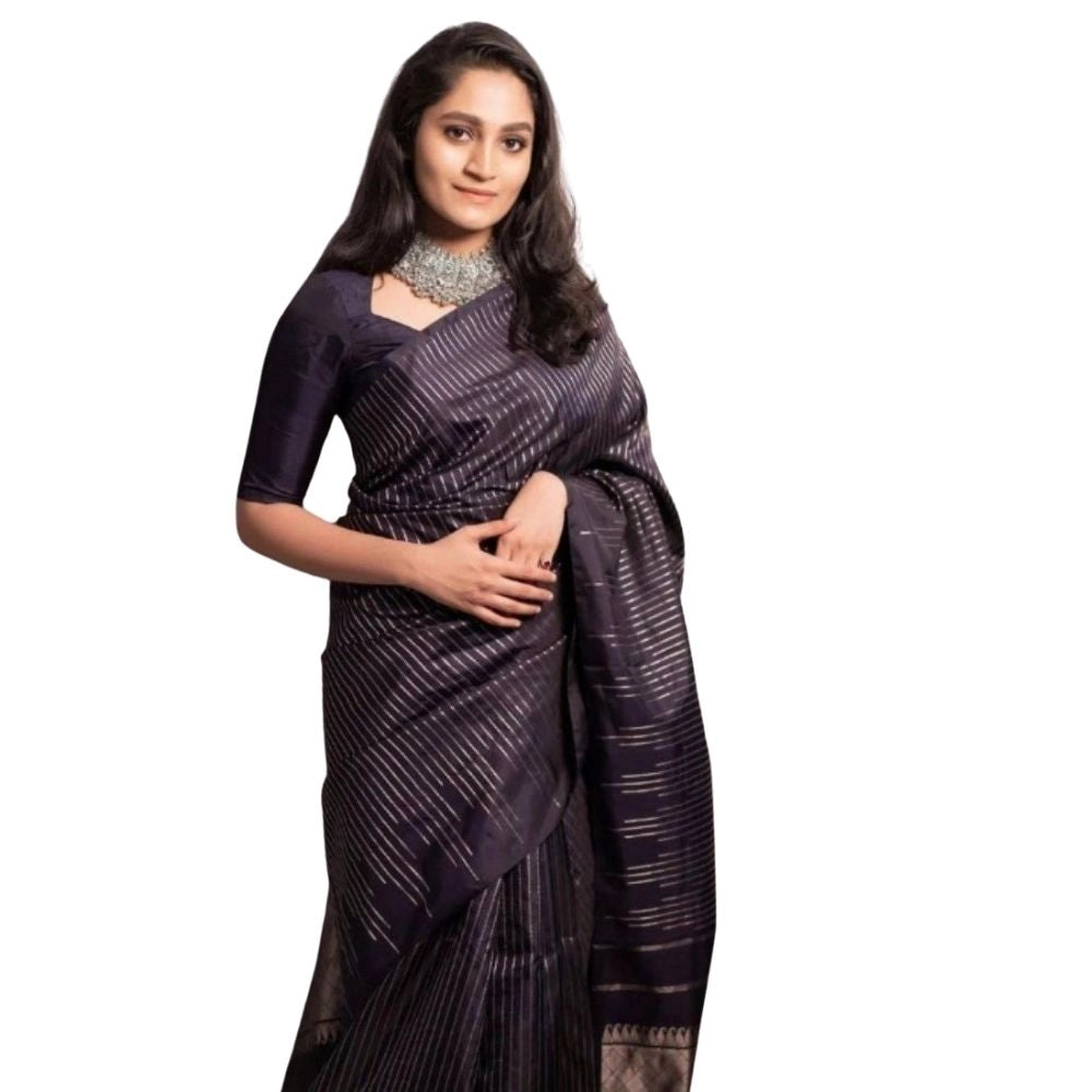 Women's Silk Printed Saree With Unstitched Blouse 5.5mtr (black) | Women Signature Collection