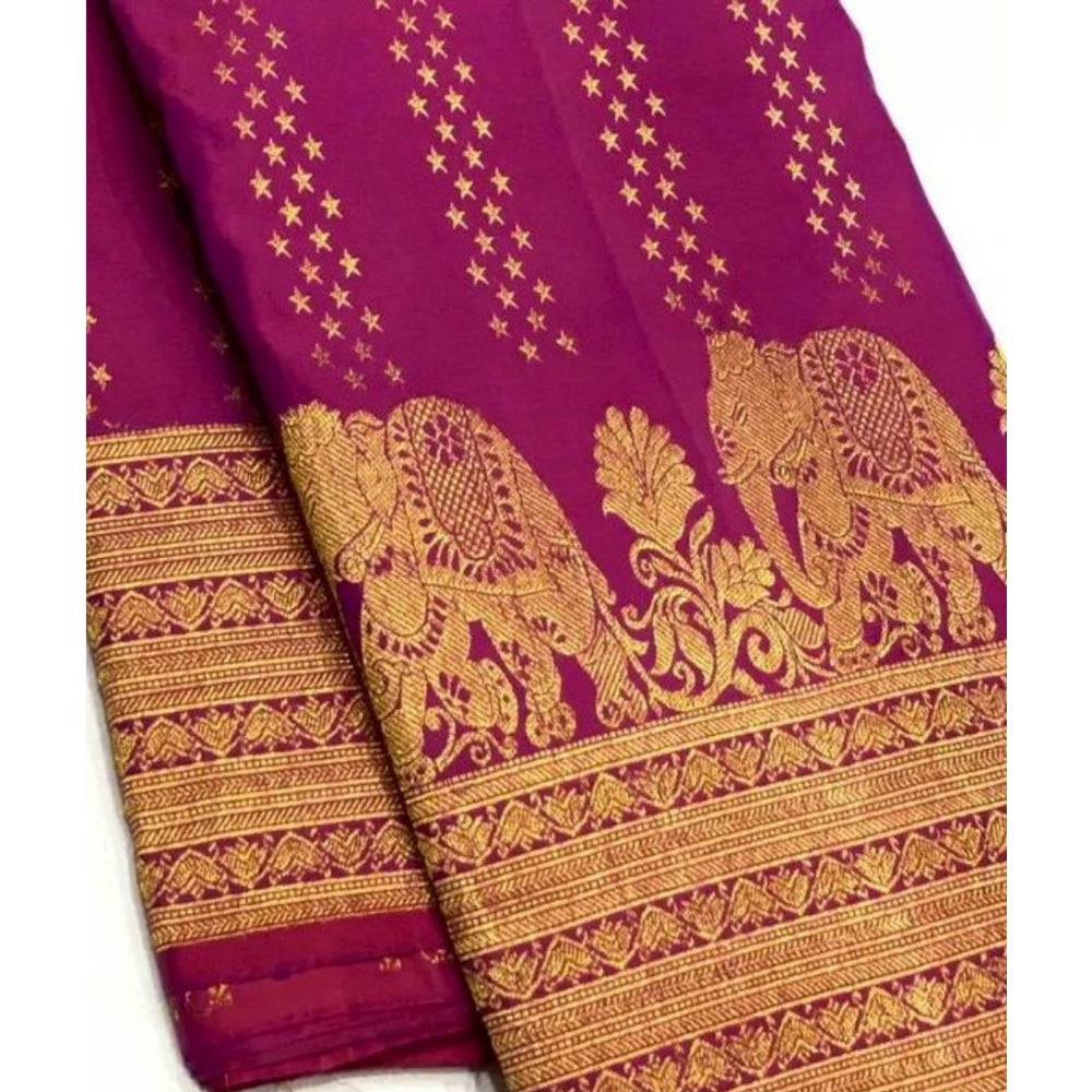 Women's Silk Printed Saree With Unstitched Blouse 5.5mtr (rani Pink) | Women Signature Collection