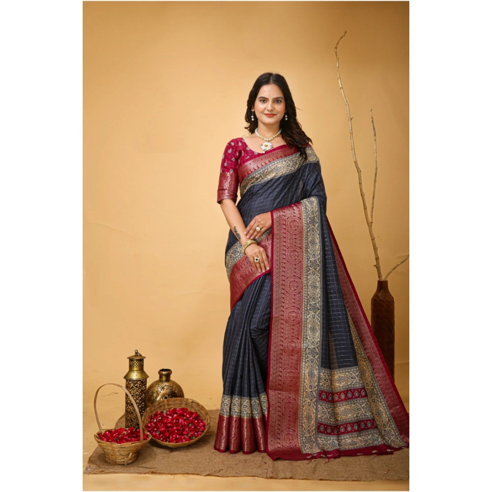Women's Soft Dola Cotton Kalamkari Printed Saree With Unstitched Blouse 5.5mtr (grey) | Women Signature Collection