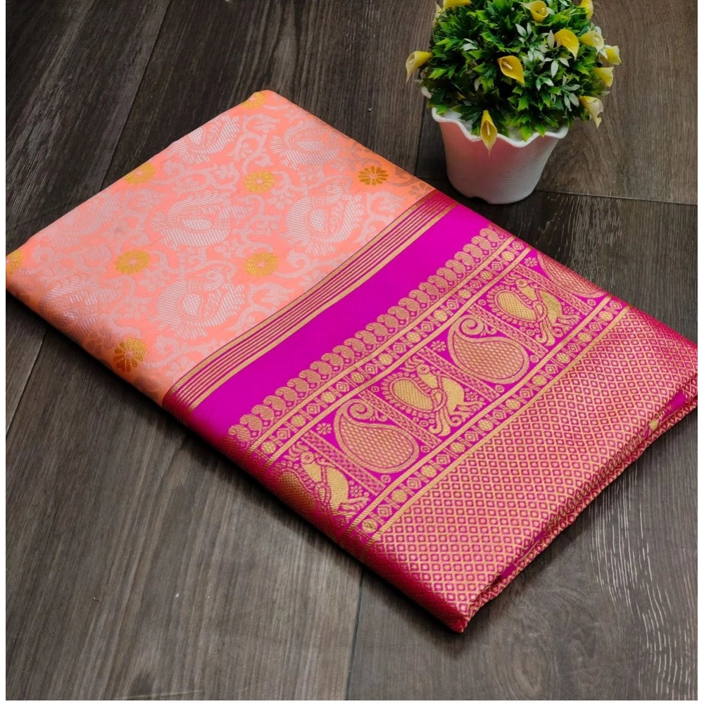 Women's Soft Lichi Silk Printed Saree With Unstitched Blouse 5.5mtr (pink) | Women Signature Collection