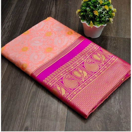 Women's Soft Lichi Silk Printed Saree With Unstitched Blouse 5.5mtr (pink) | Women Signature Collection