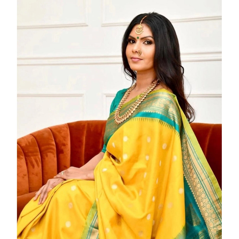 Women's Soft Lichi Silk Printed Saree With Unstitched Blouse 5.5mtr (yellow) | Women Signature Collection