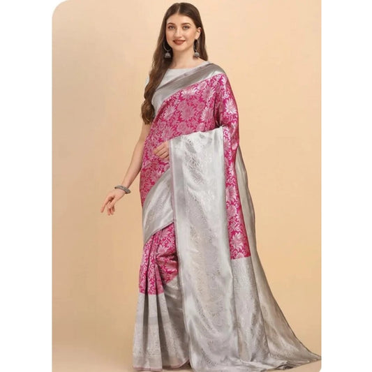 Women's Soft Lichi Silk Printed Saree With Unstitched Blouse 5.5mtr (pink) | Women Signature Collection