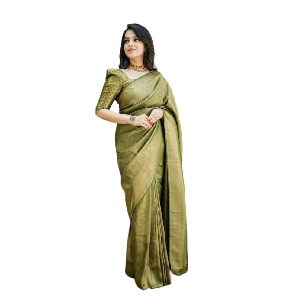 Women's Soft Lichi Silk Printed Saree With Unstitched Blouse 5.5mtr (green) | Women Signature Collection