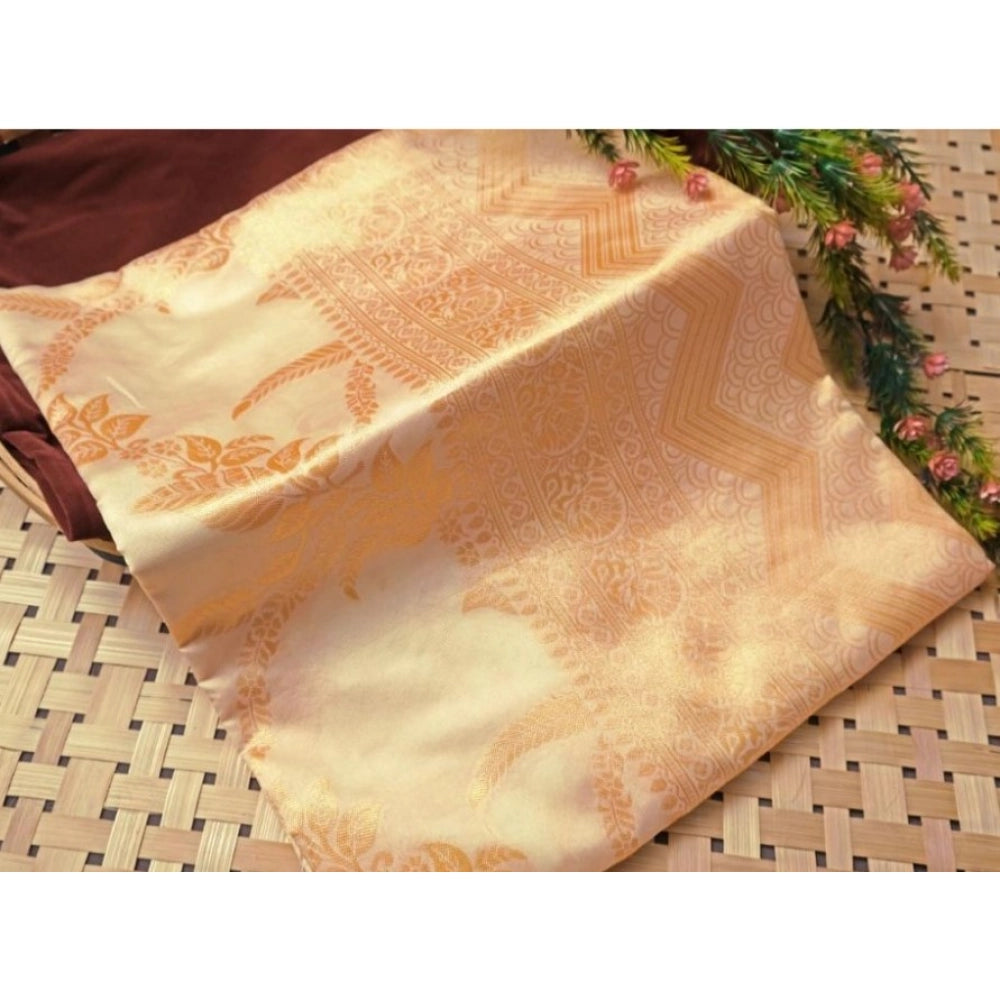 Women's Soft Lichi Silk Printed Saree With Unstitched Blouse 5.5mtr (golden) | Women Signature Collection