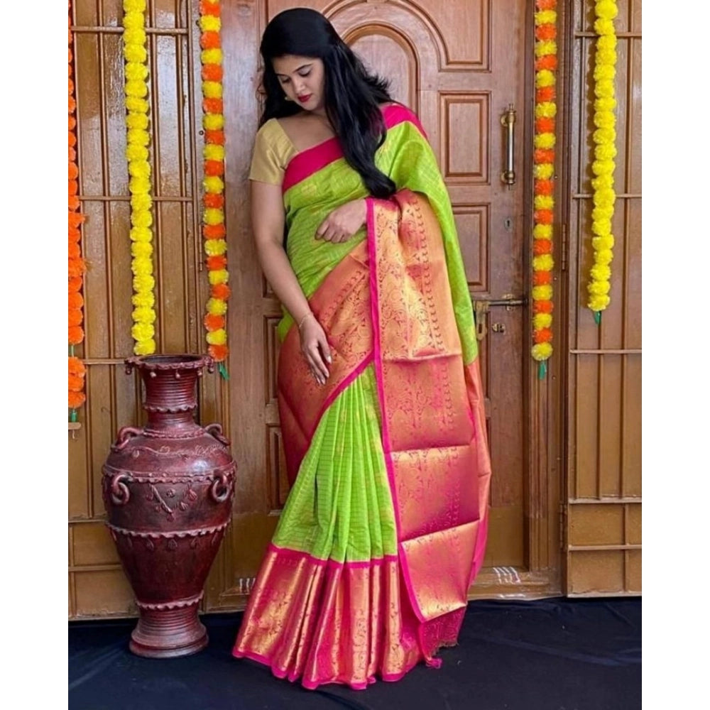 Women's Soft Lichi Silk Printed Saree With Unstitched Blouse 5.5mtr (green) | Women Signature Collection