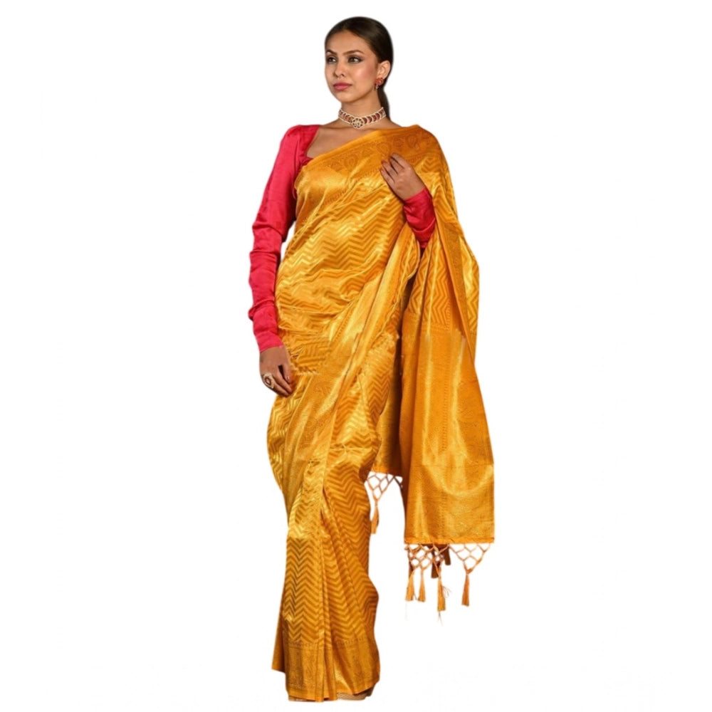 Women's Soft Lichi Silk Woven Saree With Unstitched Blouse 5.5mtr (yellow) | Women Signature Collection