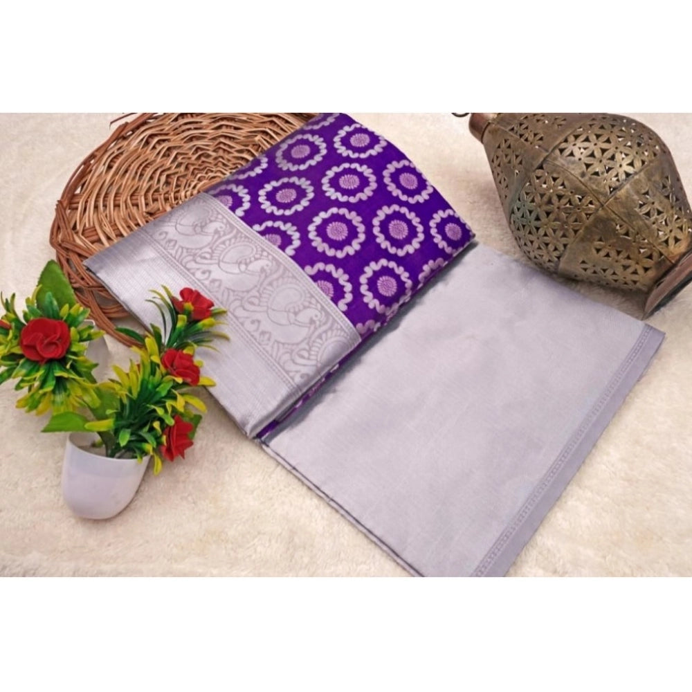 Women's Soft Lichi Silk Printed Saree With Unstitched Blouse 5.5mtr (purple) | Women Signature Collection