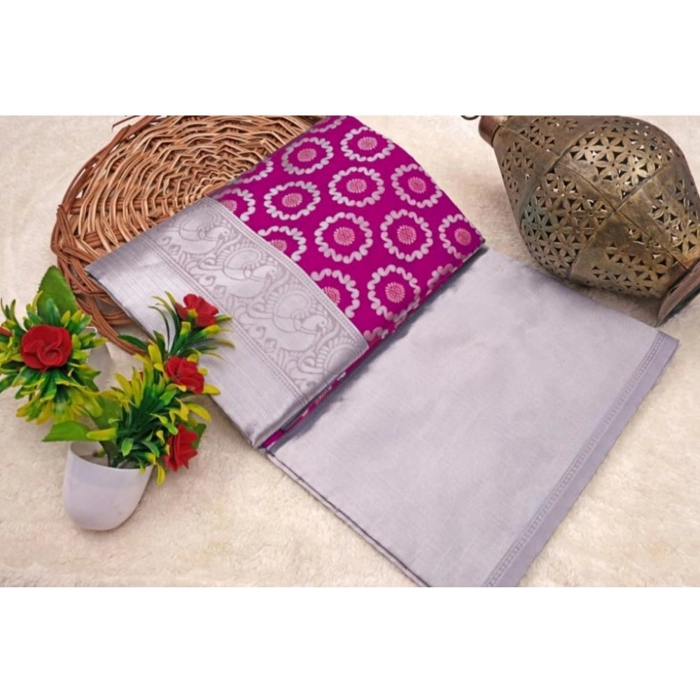 Women's Soft Lichi Silk Printed Saree With Unstitched Blouse 5.5mtr (pink) | Women Signature Collection