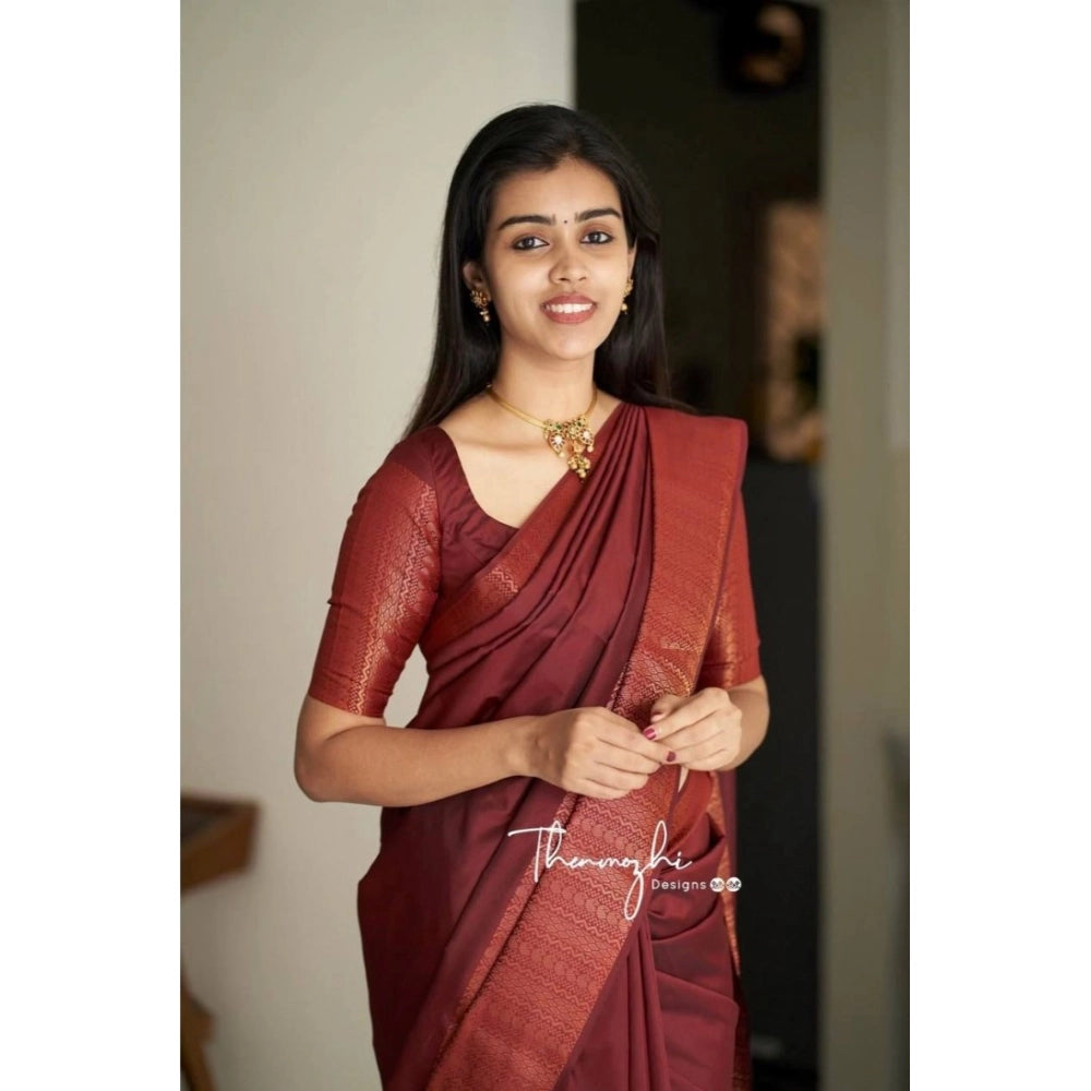Women's Soft Lichi Silk Solid Saree With Unstitched Blouse 5.5mtr (maroon) | Women Signature Collection