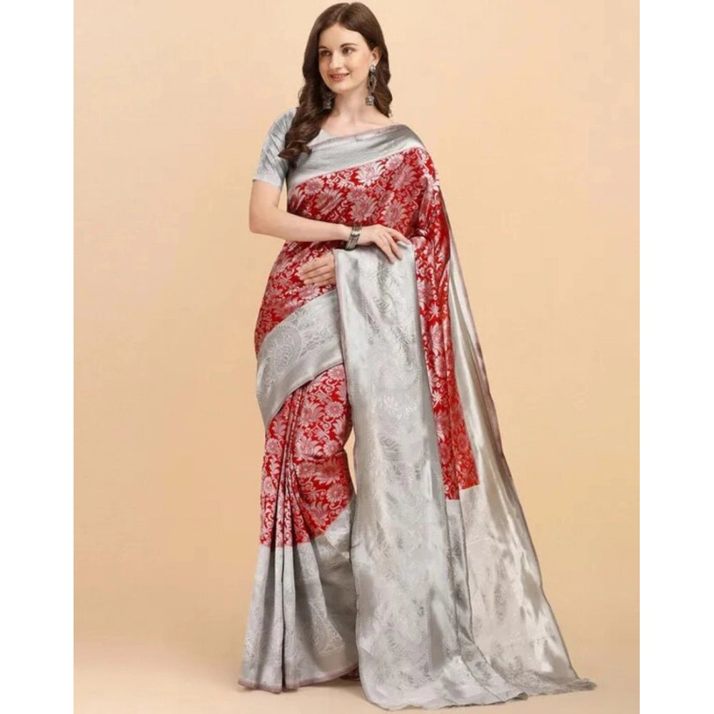 Women's Soft Lichi Silk Printed Saree With Unstitched Blouse 5.5mtr (red) | Women Signature Collection
