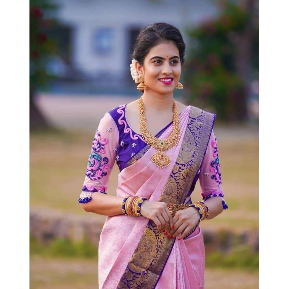 Women's Soft Lichi Silk Printed Saree With Unstitched Blouse 5.5mtr (purple) | Women Signature Collection