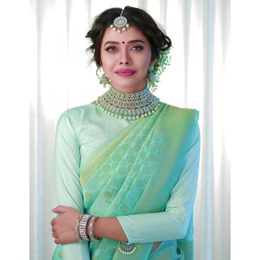 Women's Soft Lichi Silk Printed Saree With Unstitched Blouse 5.5mtr (light Green) | Women Signature Collection