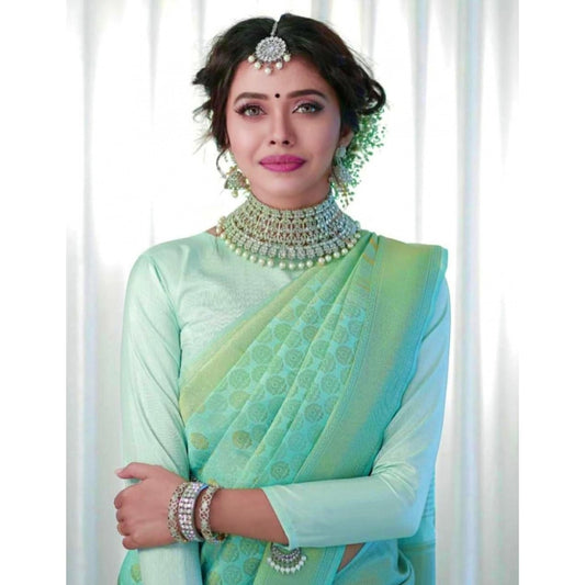 Women's Soft Lichi Silk Printed Saree With Unstitched Blouse 5.5mtr (light Green) | Women Signature Collection