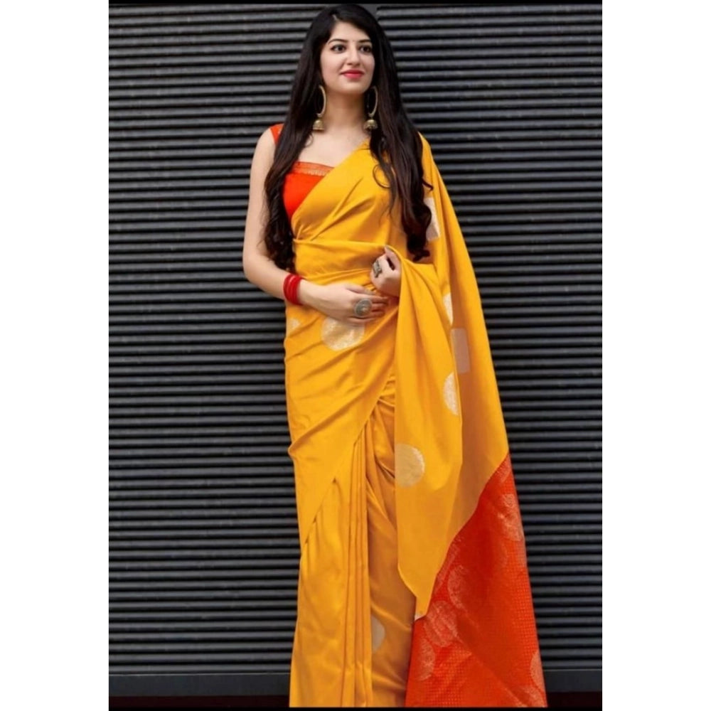 Women's Soft Lichi Silk Printed Saree With Unstitched Blouse 5.5mtr (yellow) | Women Signature Collection