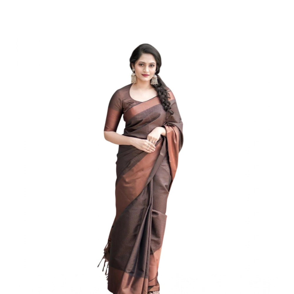 Women's Soft Lichi Silk Printed Saree With Unstitched Blouse 5.5mtr (brown) | Women Signature Collection