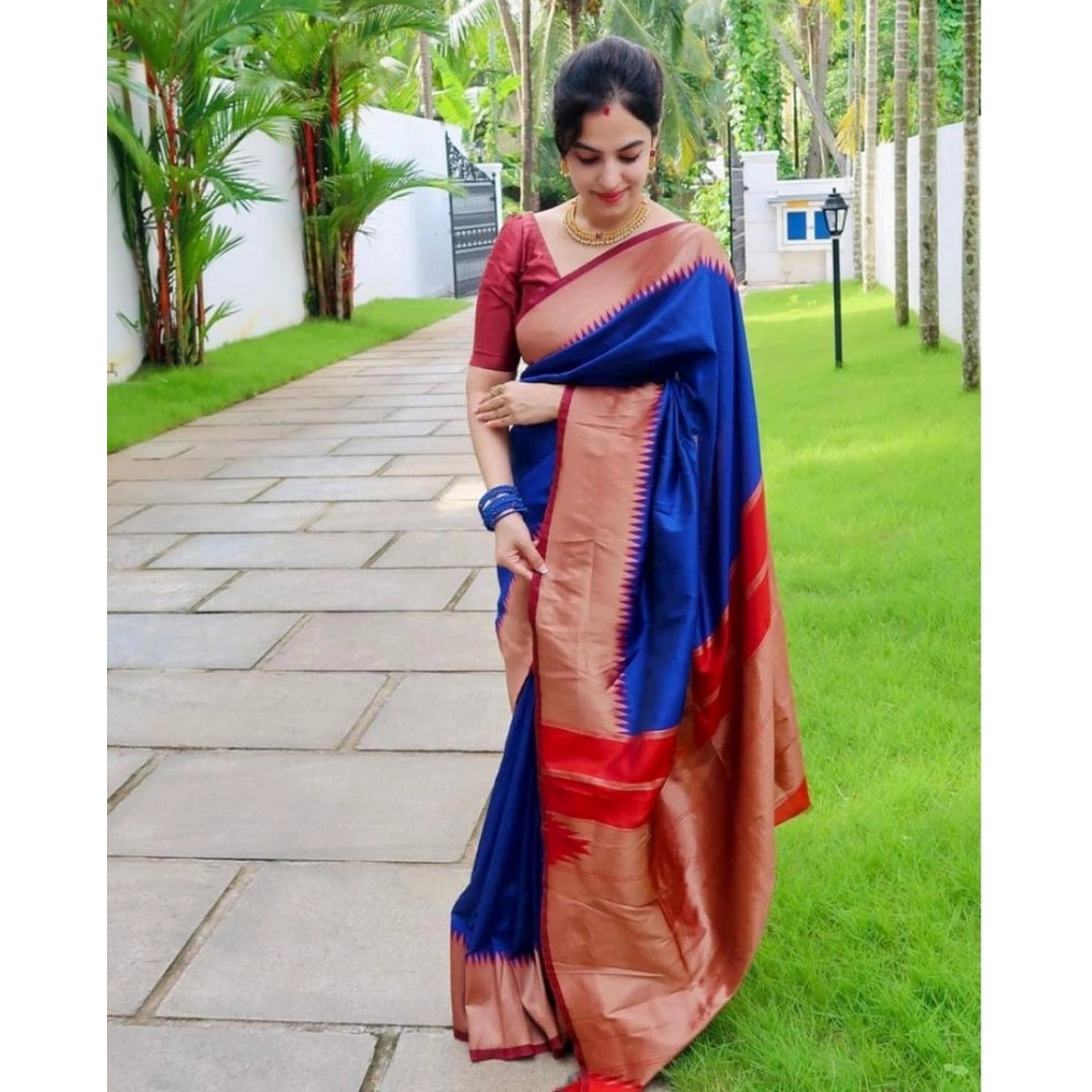 Women's Soft Lichi Silk Solid Saree With Unstitched Blouse 5.5mtr (blue) | Women Signature Collection