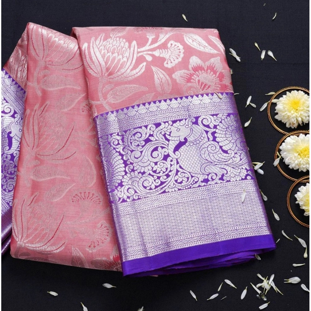 Women's Soft Lichi Silk Printed Saree With Unstitched Blouse 5.5mtr (purple) | Women Signature Collection
