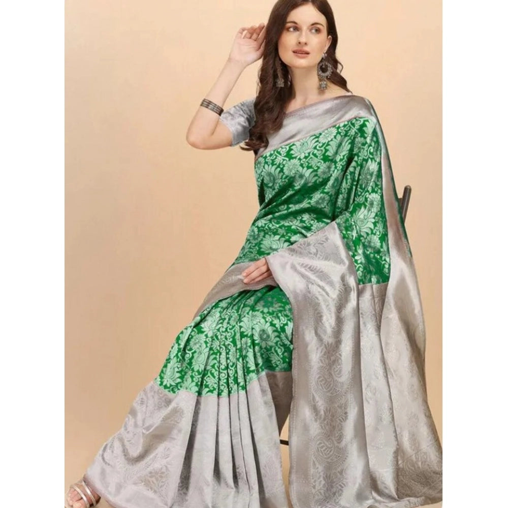 Women's Soft Lichi Silk Printed Saree With Unstitched Blouse 5.5mtr (green) | Women Signature Collection