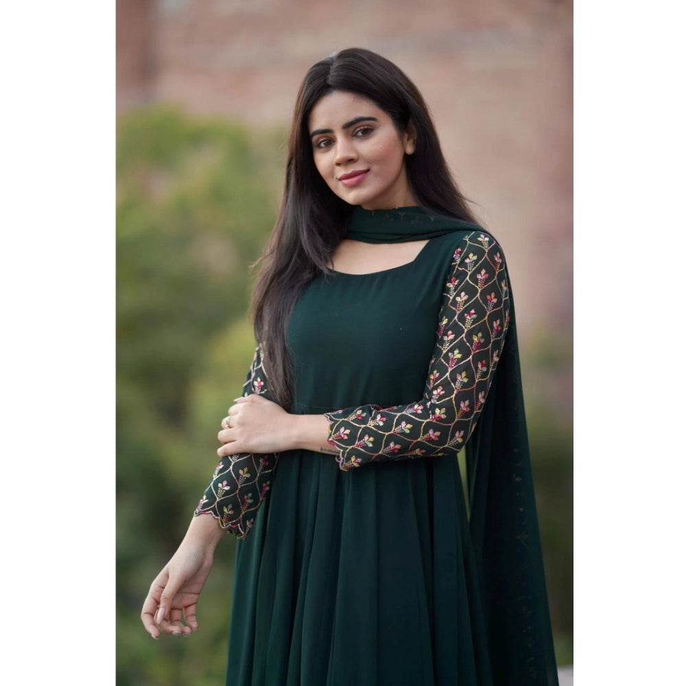 Women's Georgette Embroidery 3 4th Sleeve Round Neck Kurti With Dupatta Set (green) | Women Signature Collection
