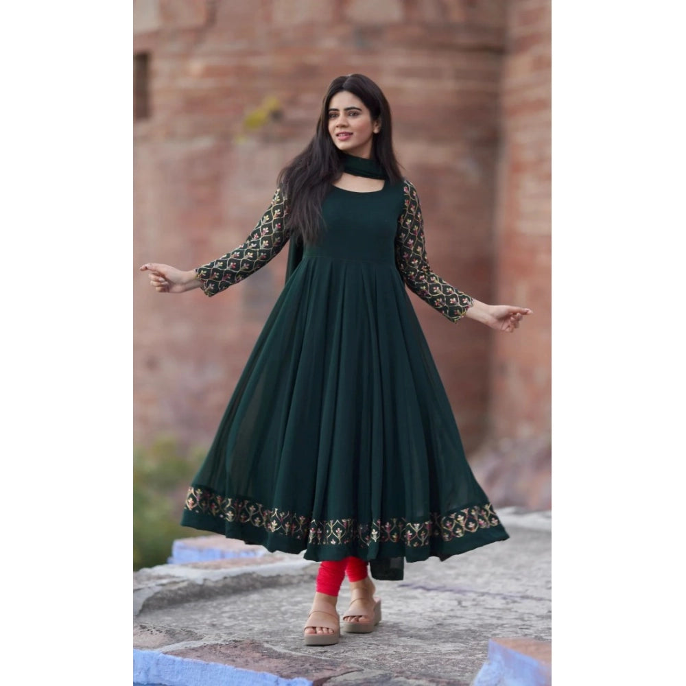 Women's Georgette Embroidery 3 4th Sleeve Round Neck Kurti With Dupatta Set (green) | Women Signature Collection