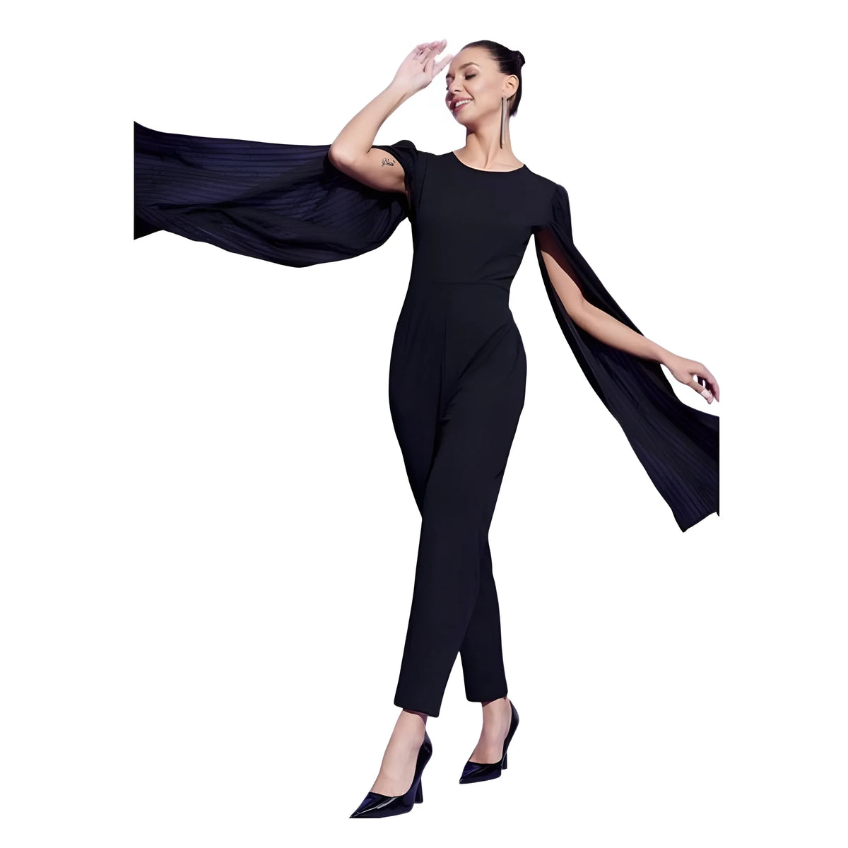 Women's Polyeter Solid Cape Sleeve Jumpsuit (black) | Women Signature Collection