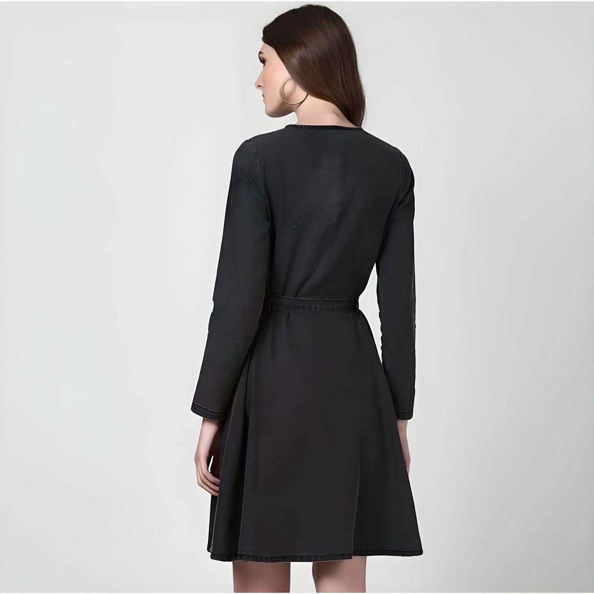 Women's Denim Washed Long Sleeves Dress (black) | Women Signature Collection