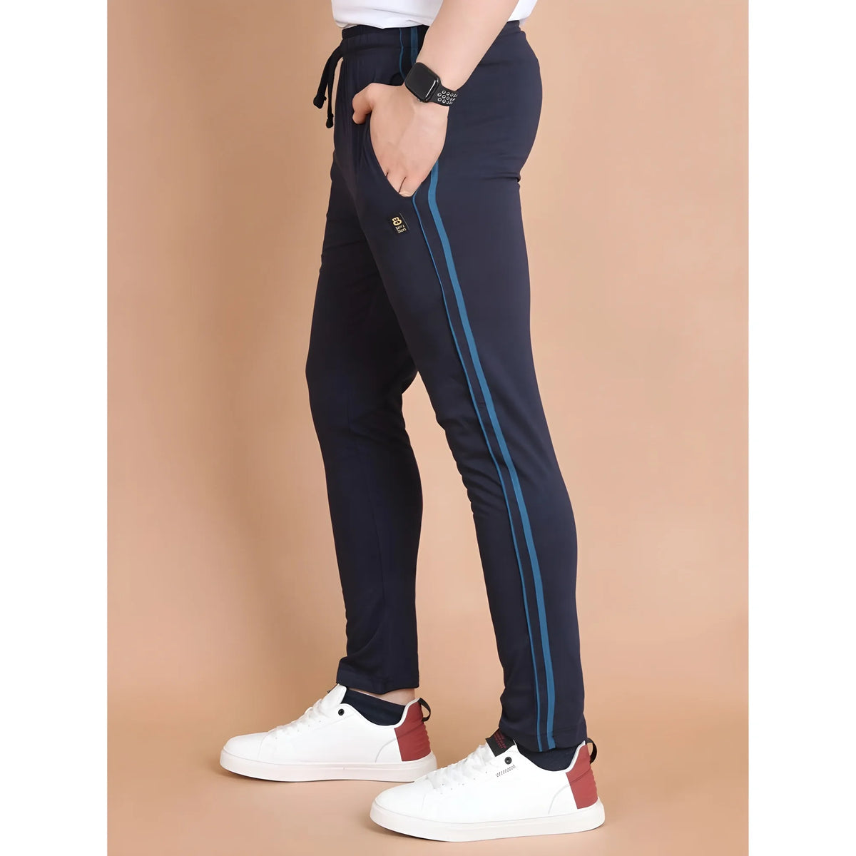 Men's Casual Cotton Striped Full Length Track Pant (navy) | Men Signature Collection
