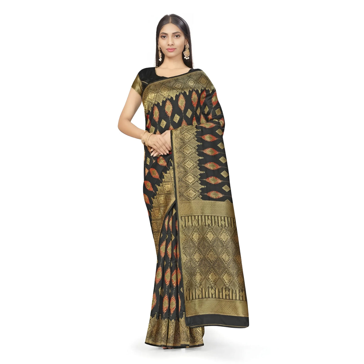 Women's Banarasi Silk Saree With Blouse (black, 5 6mtrs) | Women Signature Collection