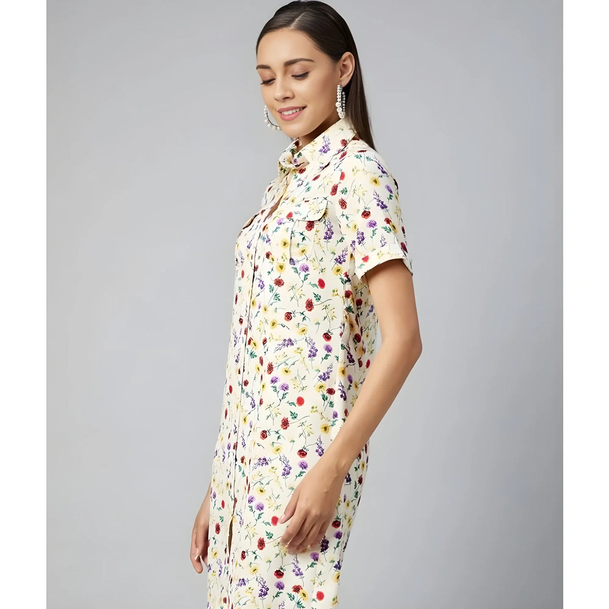Women's Polyester Floral Short Sleeve Above Knee Dress (multicolor) | Women Signature Collection