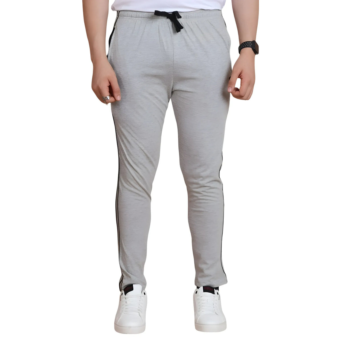 Men's Casual Cotton Striped Full Length Track Pant (greymelange) | Men Signature Collection