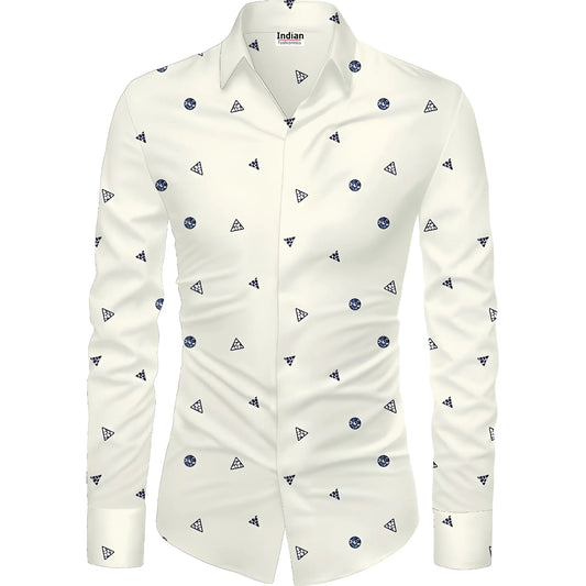 Men's Casual Floral Printed Cotton Blend Unstitched Shirt Fabric 1.6 Mtrs (White)