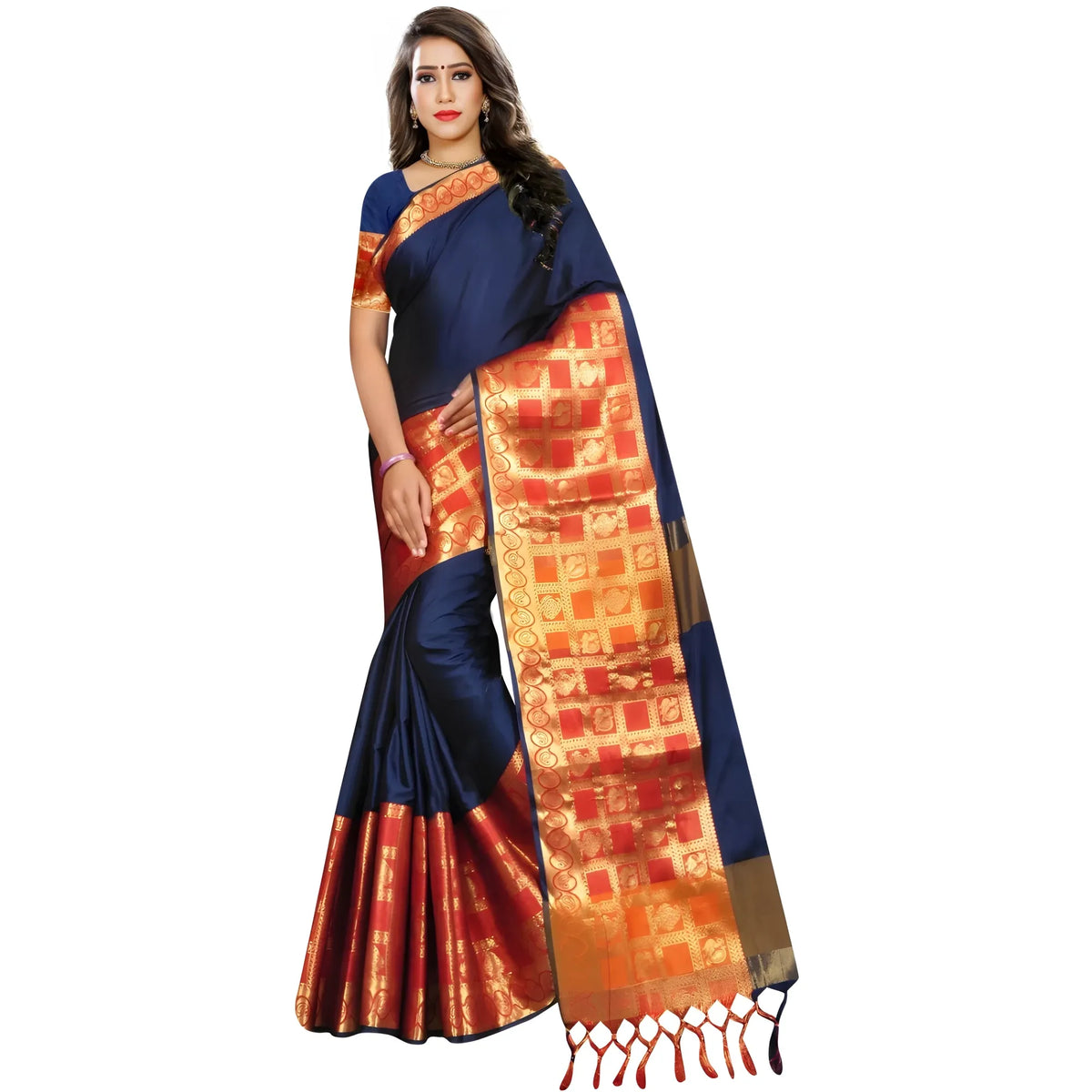 Women's Jacquard Woven Saree With Unstitched Blouse 5.5mtr (blue) | Women Signature Collection