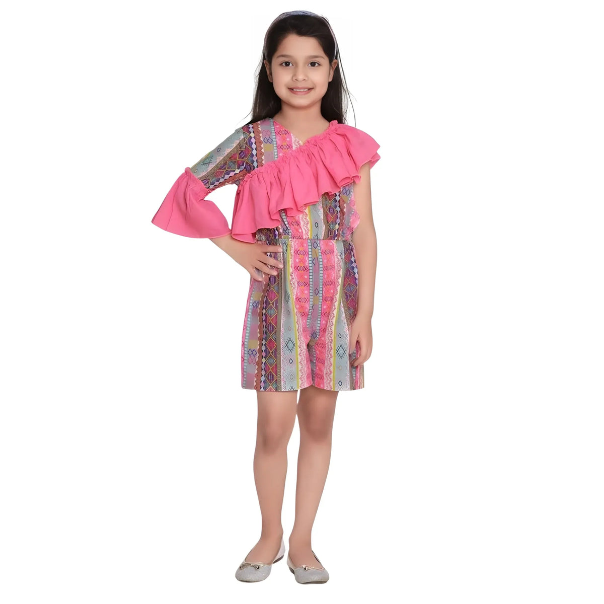 Girl's Cotton &amp; Polyester Printed 3/4th Sleeves Dress (pink) | Kids Signature Collection