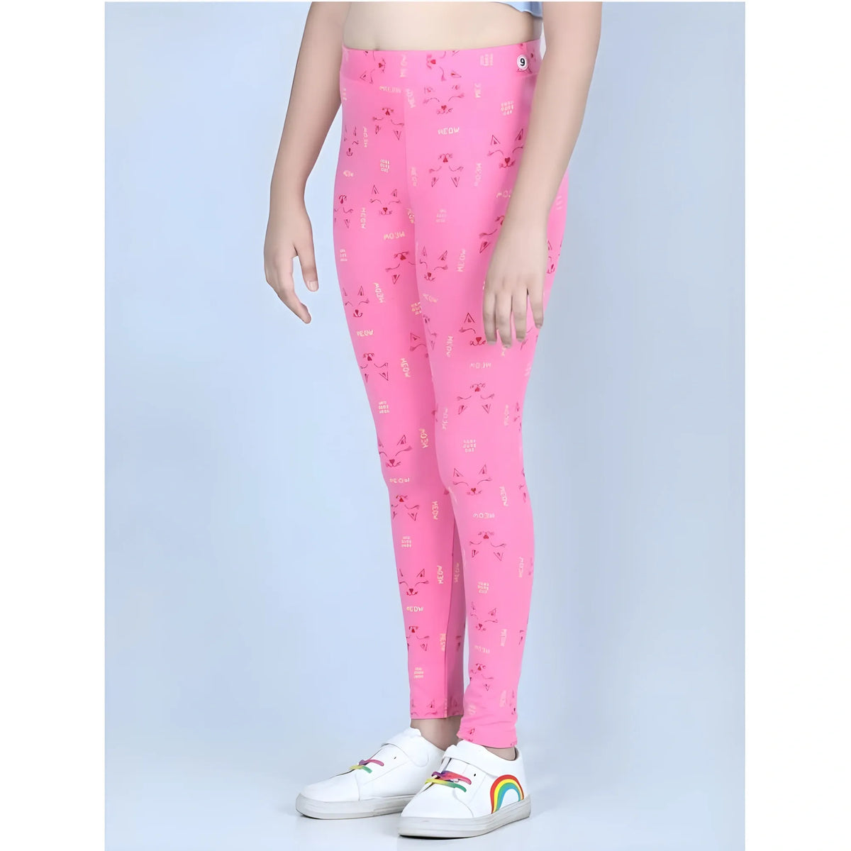 Girl's Cotton Lycra Printed Elasticated Leggings (Pink)