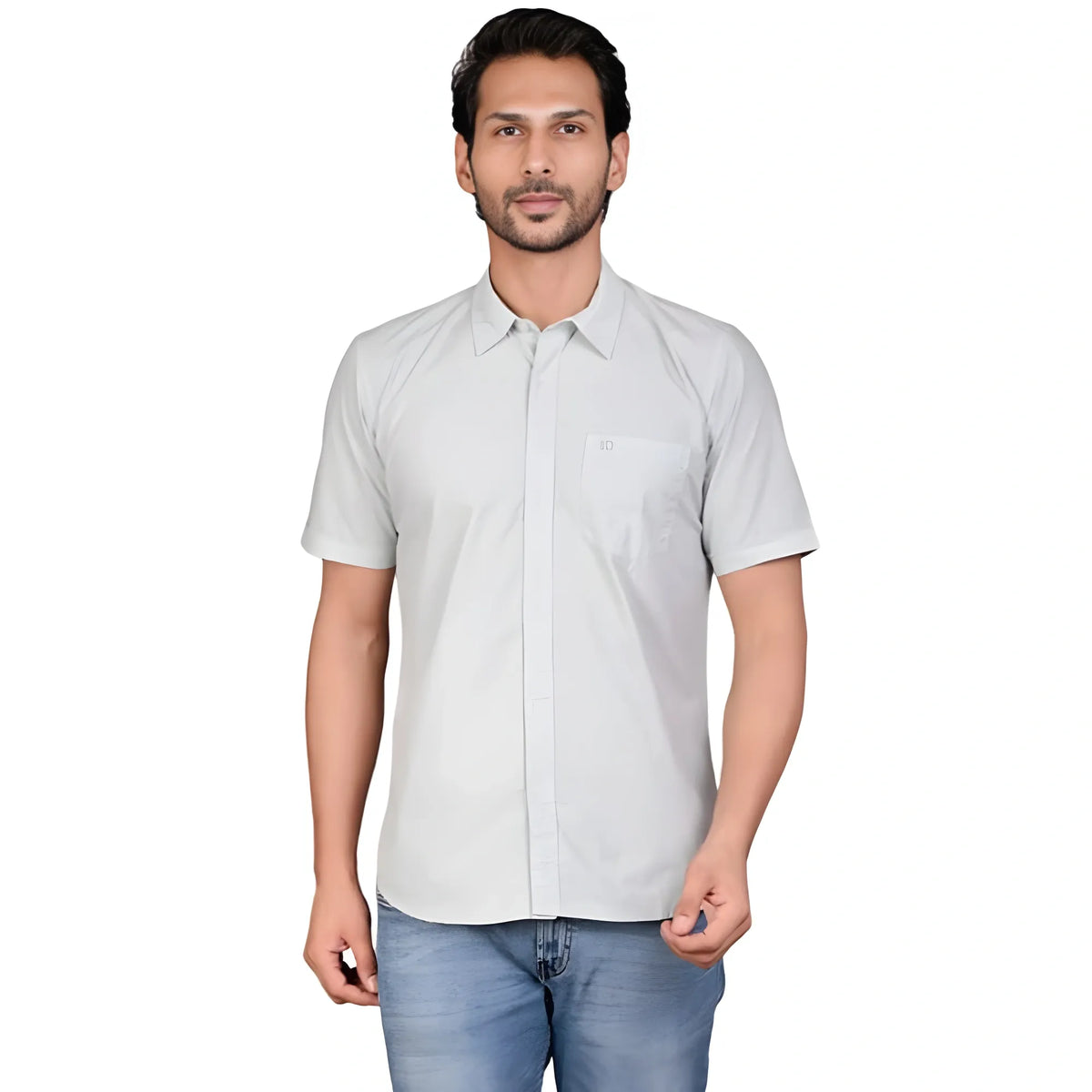Men's Casual Cotton Half Sleeve Solid Shirt (grey) | Men Signature Collection