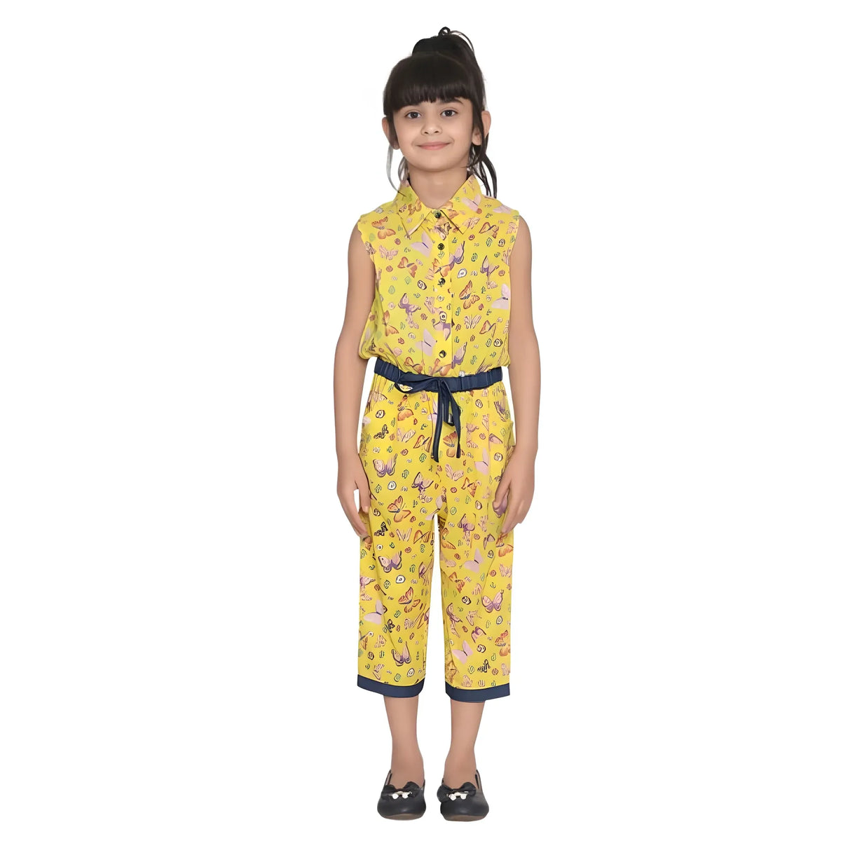 Girl's Cotton Printed Sleeveless Jumpsuit (yellow) | Kids Signature Collection