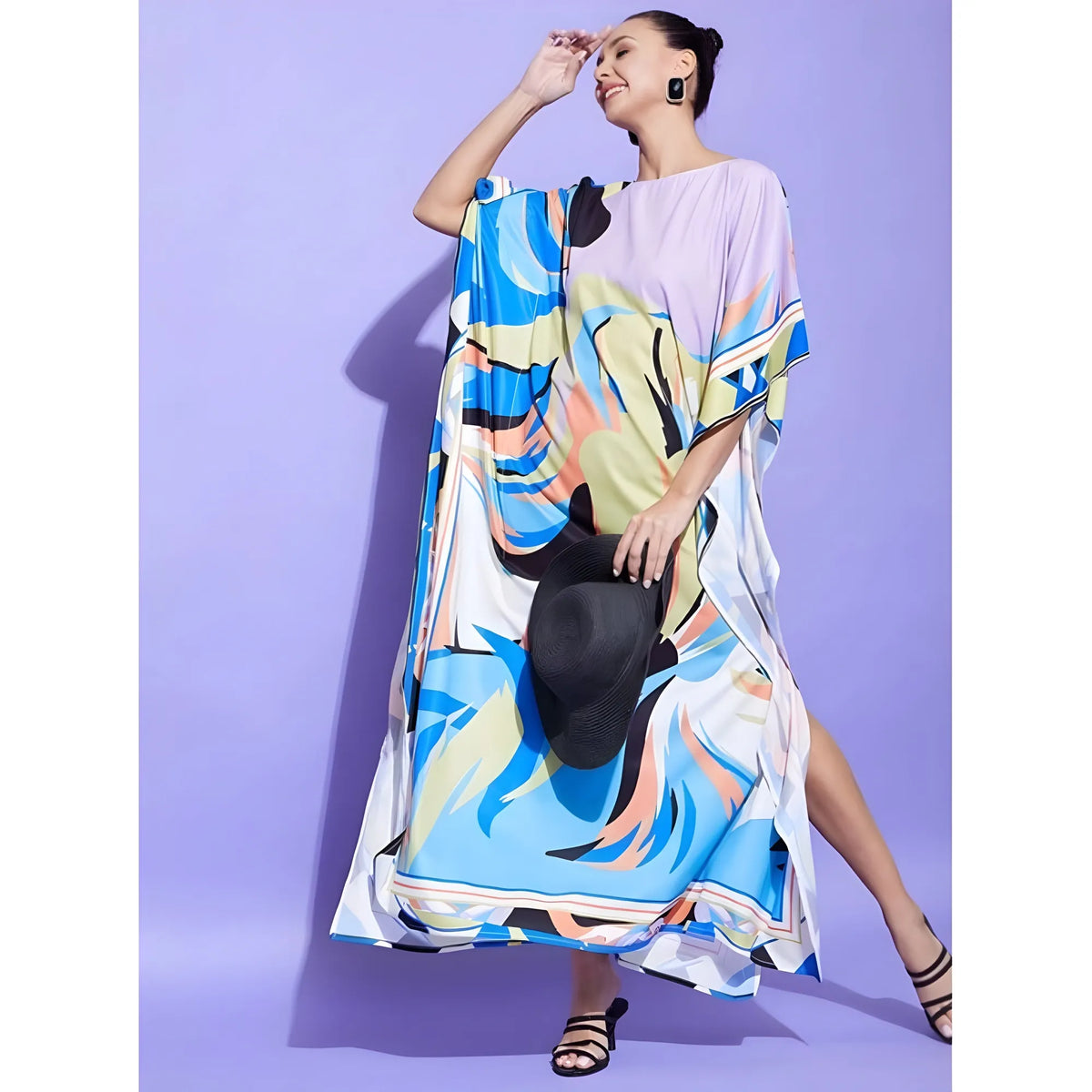 Women's Satin Colour Blocking Kaftan Dress (multicolor) | Women Signature Collection