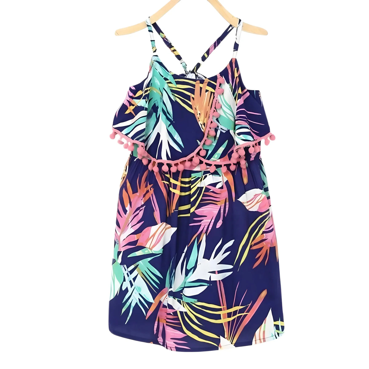 Girl's Rayon Printed Shoulder Straps Dress (navy Blue) | Kids Signature Collection