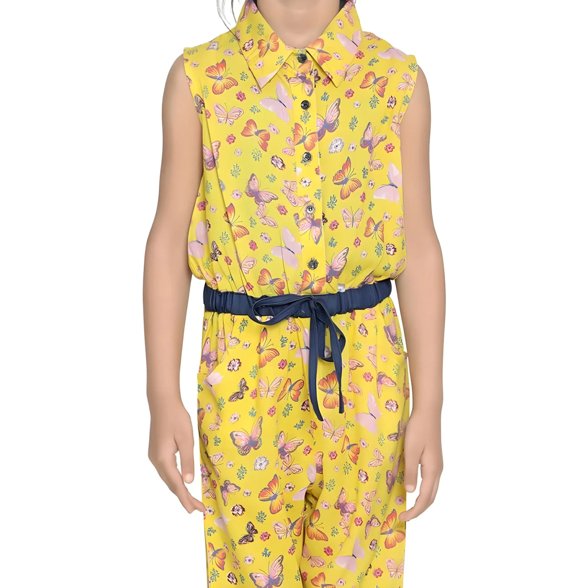 Girl's Cotton Printed Sleeveless Jumpsuit (yellow) | Kids Signature Collection